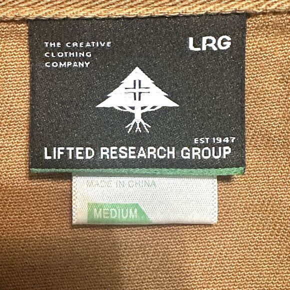 LRG Trucker Jacket Men’s Medium Brown Tan Denim Lifted Research Group Naturalist - Picture 4 of 9